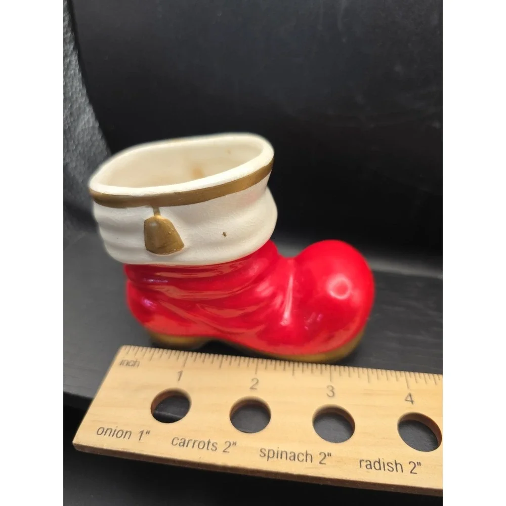 Vintage Ceramic Santa Claus Boot Planter Red White Gold Trim Retro MCM Japan #1